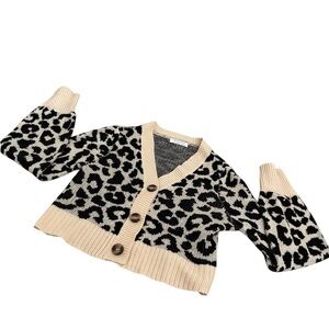 Leopard Print Cardigan Cropped Sweater